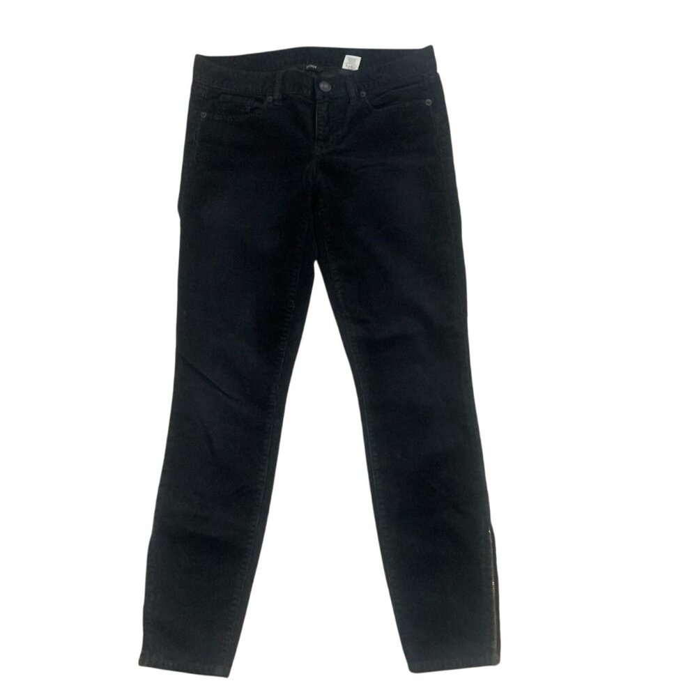 J. CREW BLACK TOOTHPICK SUPER SKINNY STRETCH CORD PANTS/JEANS W/ZIPPERS 25-EUC